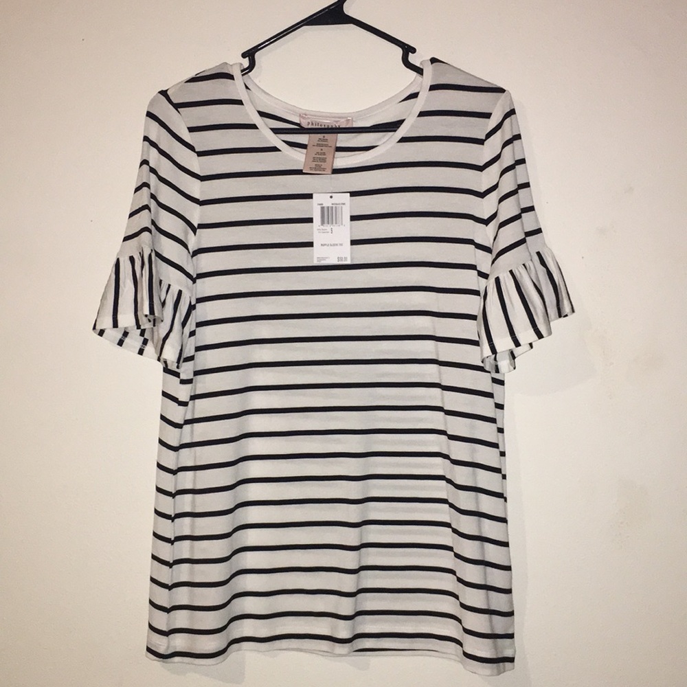 Blacks and white striped top